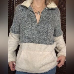 Speckled grey and white fuzzy quarter zip sweatshirt